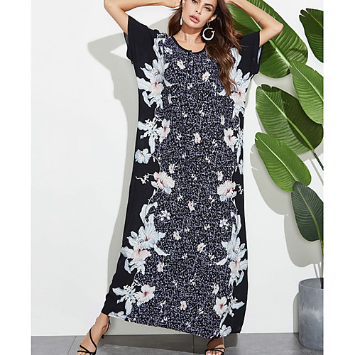 

Women's Sheath Dress Maxi long Dress - Short Sleeves Geometric Summer Elegant 2020 Navy Blue L XL XXL XXXL