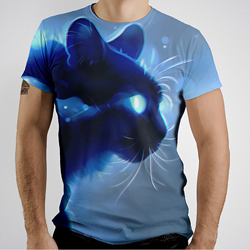 

Men's T shirt Shirt Graphic Animal Short Sleeve Daily Tops Basic Elegant Round Neck Blue