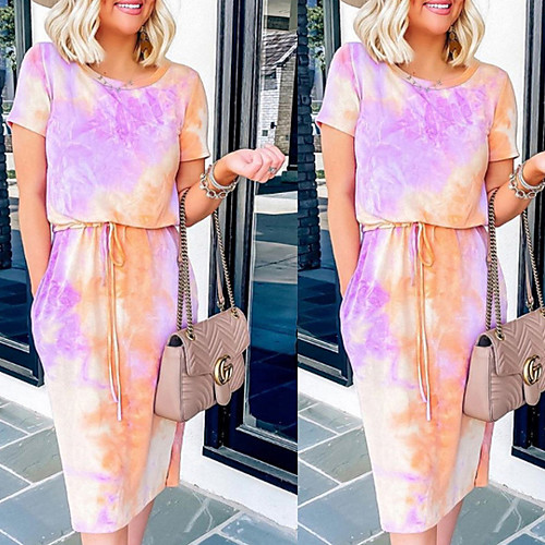 

Women's Sheath Dress - Short Sleeves Print Summer Elegant 2020 Blushing Pink S M L XL
