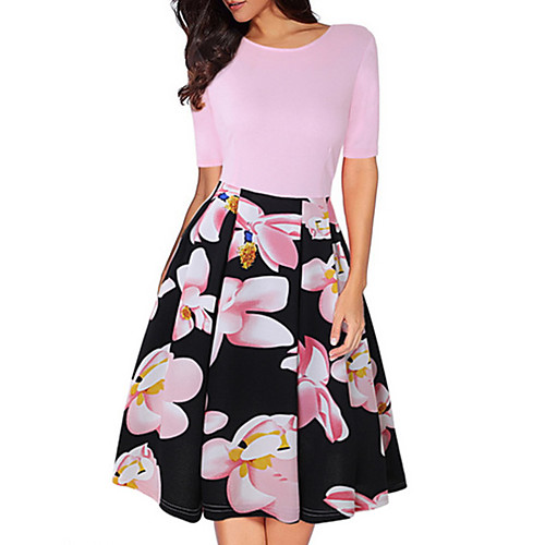 

Women's A Line Dress Knee Length Dress Blue Blushing Pink Green Black Navy Blue Half Sleeve Floral Summer Round Neck Work 2021 S M L XL XXL
