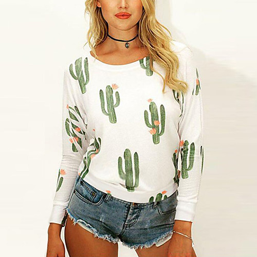 

Women's Floral Print Loose T-shirt - Cotton Basic Daily White