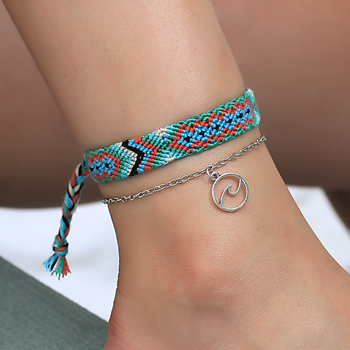 

Anklet Elegant Trendy Ethnic Women's Body Jewelry For Date Birthday Party Alloy Wedding Friends Purple Green Blue 2-Piece