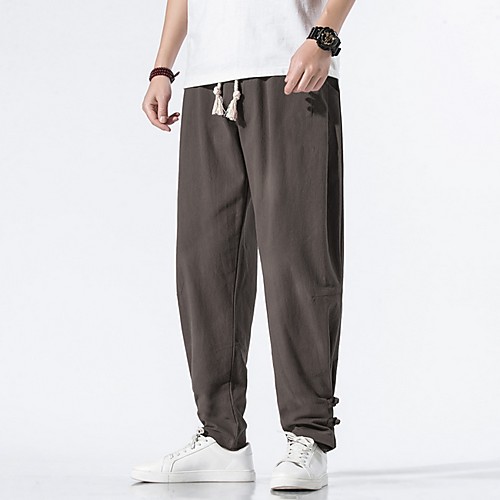 

Men's Chinoiserie Loose Chinos Pants - Solid Colored Drawstring Comfort Cotton Wine Black Green US32 / UK32 / EU40 / US34 / UK34 / EU42 / US38 / UK38 / EU46