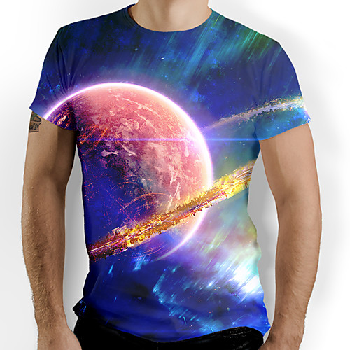 

Men's T shirt Shirt Galaxy Graphic Optical Illusion Print Short Sleeve Daily Tops Round Neck Rainbow