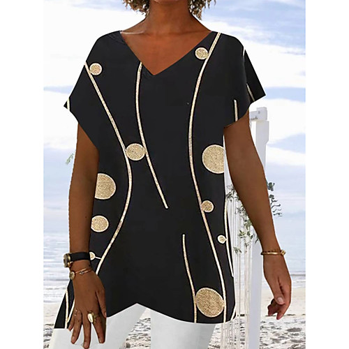 

Women's Geometric T-shirt Daily V Neck Black / Red