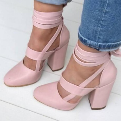 

Women's Sandals Summer Cuban Heel Open Toe Daily PU Black / Red / Pink