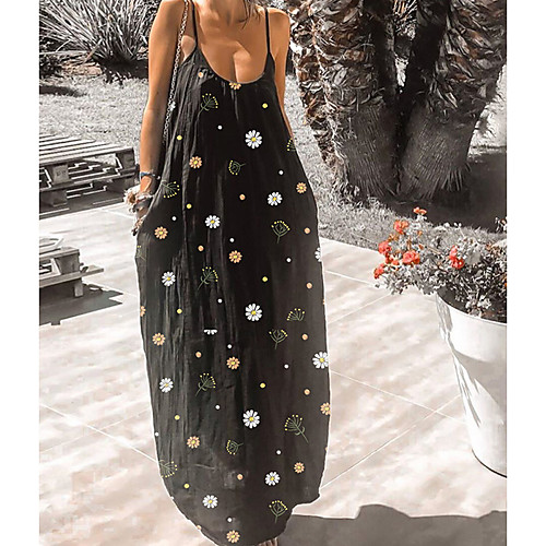 

Women's Maxi long Dress Daisy Strap Dress - Sleeveless Floral Summer Elegant Slim 2020 Black S M L XL