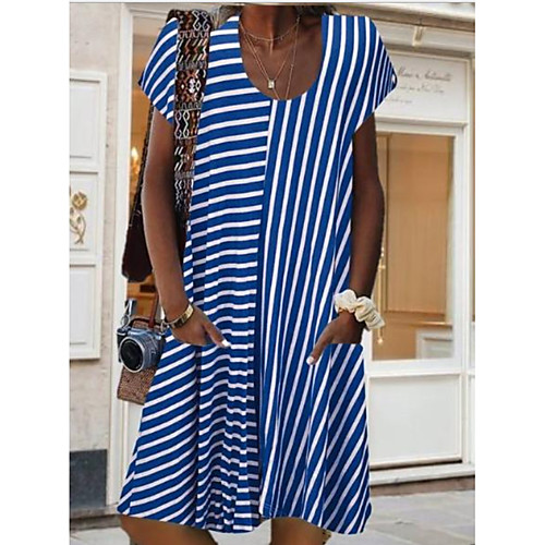 

Women's Shift Dress Short Sleeves Striped Summer Elegant 2020 Blue Red S M L XL XXL XXXL XXXXL XXXXXL