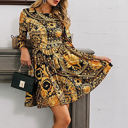 

Women's Sheath Dress - Long Sleeve Floral Summer Elegant 2020 Yellow S M L XL XXL XXXL