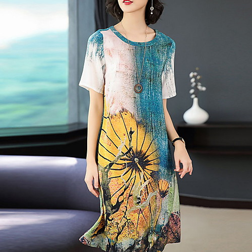 

Women's A Line Dress - Short Sleeves Geometric Summer Street chic 2020 Blue M L XL XXL XXXL XXXXL