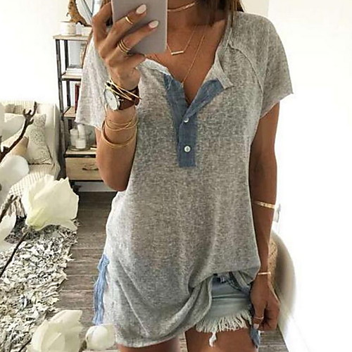 

Women's Solid Colored Loose T-shirt Daily V Neck White / Gray