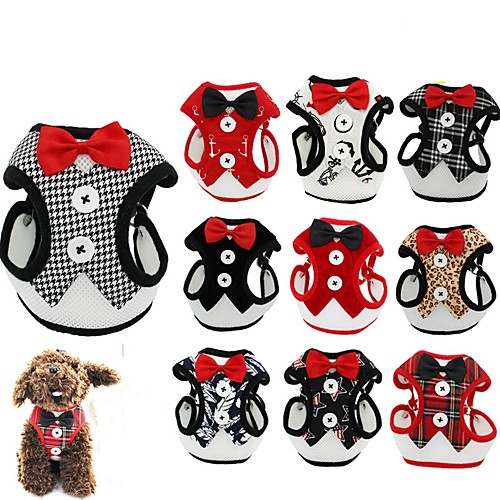 

Cat Dog Harness Leash Soft Running Vest Casual Safety Plaid / Check Solid Colored Fabric Black / Red Black / White Rainbow Leopard White