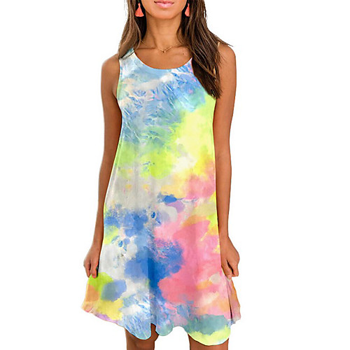 

Women's T Shirt Dress Short Mini Dress - Sleeveless Tie Dye Summer Casual 2020 White Blue Purple Yellow Blushing Pink Orange Gray S M L XL XXL