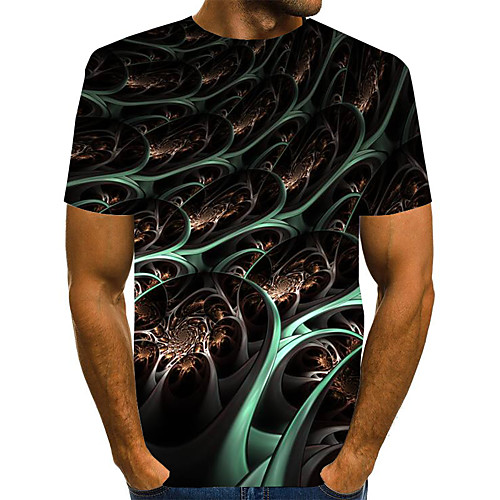 

Men's T shirt Graphic Optical Illusion Print Short Sleeve Daily Tops Basic Exaggerated Round Neck Black