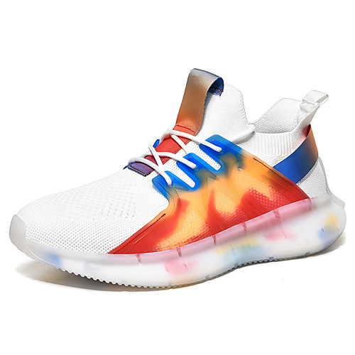 

Men's Fall Daily Outdoor Trainers / Athletic Shoes Running Shoes / Walking Shoes Tissage Volant Breathable Non-slipping Shock Absorbing White / Black / Rainbow