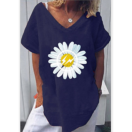 

Women's Geometric Daisy T-shirt Daily V Neck Light Brown / White / Yellow / Orange / Green / Dusty Blue / Gray