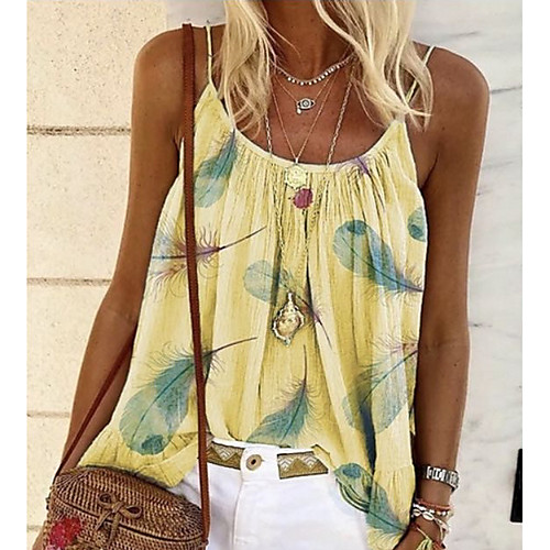 

Women's Blouse Tank Top Geometric Strap Boho Tops Blue Purple Yellow