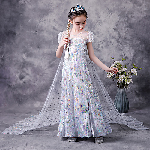 

Princess Elsa Girls' Dress Flower Girl Dress Movie Cosplay A-Line Slip Vacation Dress White Children's Day Masquerade Dress Tulle Polyester Sequin