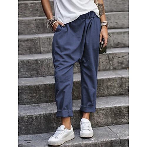 

Women's Basic Loose Chinos Pants Solid Colored Army Green Black Khaki Royal Blue Gray