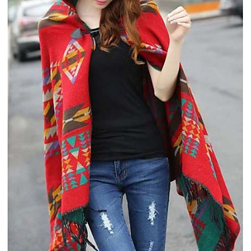 

Women's Color Block Long Sleeve Cloak / Capes Sweater Jumper, Hooded Red One-Size