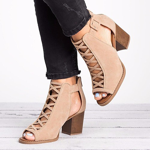 

Women's Sandals Summer Chunky Heel Peep Toe Daily PU Black / Khaki