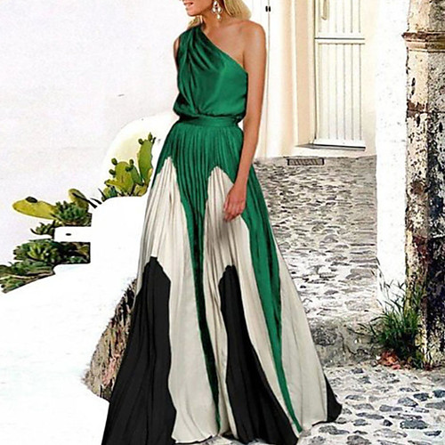 

Women's A Line Dress - Sleeveless Color Block Summer Street chic 2020 Black Yellow Green S M L XL XXL XXXL