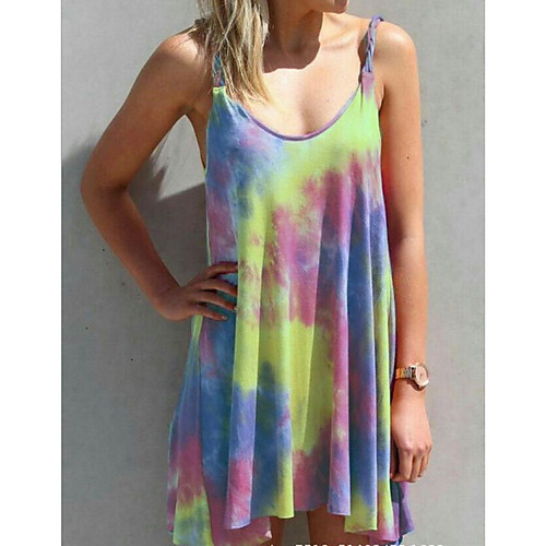 

Women's Plus Size Mini Sheath Dress - Sleeveless Tie Dye Summer Strap Elegant 2020 Purple Yellow Fuchsia Green Gray M L XL XXL XXXL XXXXL XXXXXL
