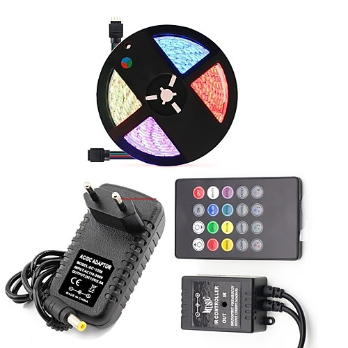 

5M/16.4ft LED Light Strips RGB Tiktok Lights 5050 300leds Not Waterproof Strips Lighting Flexible Color Changing with 20 Key IR Remote Ideal for Home Kitchen Christmas TV Back Lights DC 12V