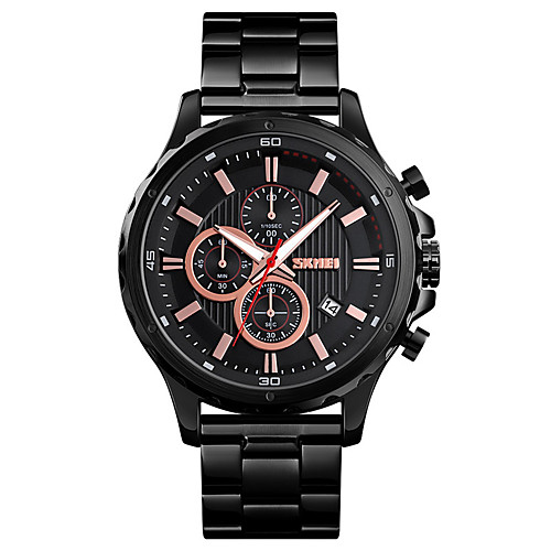 

SKMEI Men's Steel Band Watches Quartz Formal Style Modern Style Stainless Steel Black 30 m Water Resistant / Waterproof Calendar / date / day Chronograph Analog Casual Fashion - BlackGloden Black
