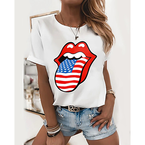 

Women's National Flag American flag Print T-shirt Basic Daily White