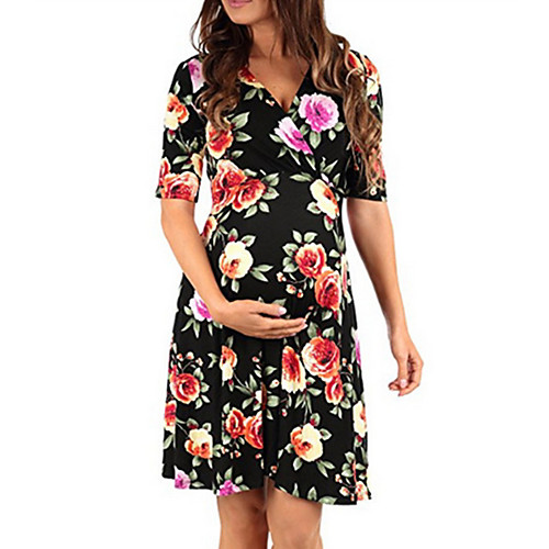 

Women's A-Line Dress Knee Length Dress - Half Sleeve Floral Summer Formal 2020 White Black Fuchsia Orange S M L XL