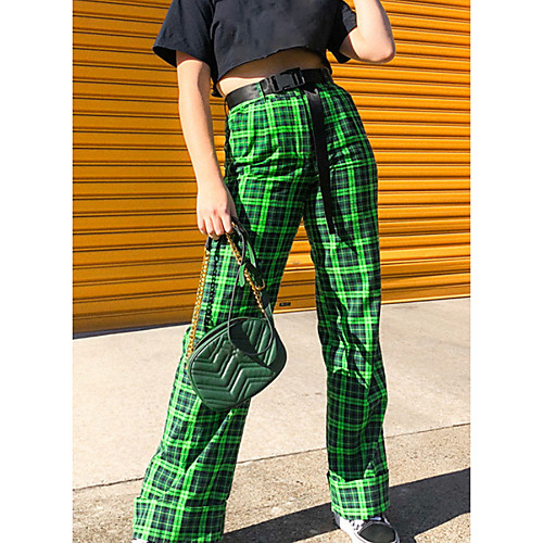 

Women's Basic Slim Chinos Pants - Plaid Purple Green S / M / L