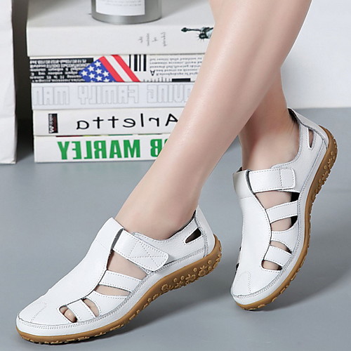 

Women's Sandals Flat Sandals Leather Sandals Summer Flat Heel Round Toe Daily PU White / Black / Red