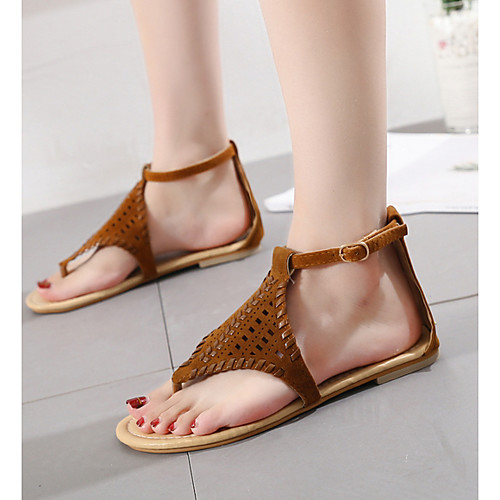 

Women's Sandals Flat Sandal Summer Flat Heel Open Toe Daily PU Black / Brown / Gray