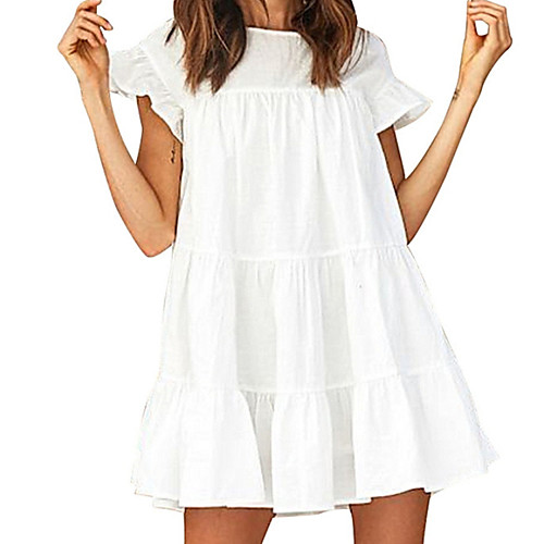 

Women's A Line Dress - Short Sleeves Solid Color Summer Elegant 2020 White Yellow Light Blue S M L XL XXL XXXL