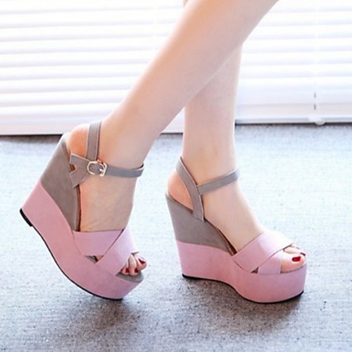 

Women's Sandals Summer Wedge Heel Open Toe Daily PU Yellow / Pink / Beige
