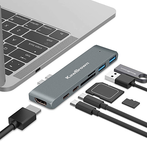 

KawBrown 7 in 1USB Hub Docking USB 3.0 PD Quick Charge Thunderbolt 3 SD TF Reader 4K HD HDMI Adapter For MacBook