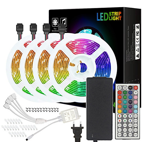 

20M(4x5M) Waterproof Flexible LED Light Strips 5050 RGB SMD 600 LEDs IR 44 Key Controller with Installation Package 12V 8A Adapter Kit