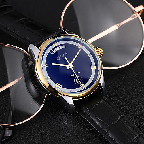 

Men's Mechanical Watch Automatic self-winding Genuine Leather 30 m Water Resistant / Waterproof Day Date Analog Fashion Cool - Golden / Brown BlackGloden Black One Year Battery Life