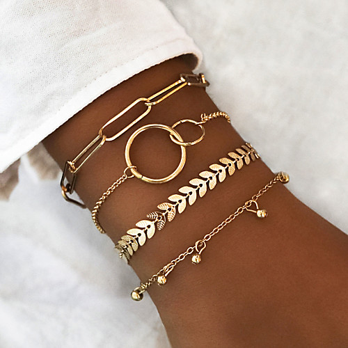 

4pcs Women's Bracelet Layered Circle Stylish Simple European Trendy Alloy Bracelet Jewelry Gold For Gift Prom Date Birthday Beach
