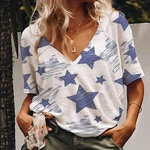 

Women's Geometric T-shirt Daily V Neck White