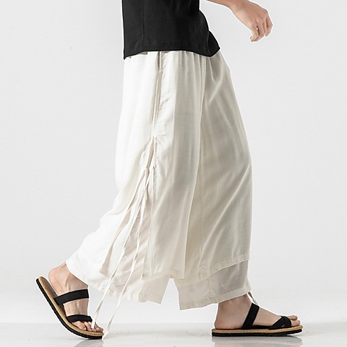 

Men's Sporty Chinoiserie Loose Chinos Pants - Solid Colored Drawstring Comfort Cotton White Black Gray US32 / UK32 / EU40 / US34 / UK34 / EU42