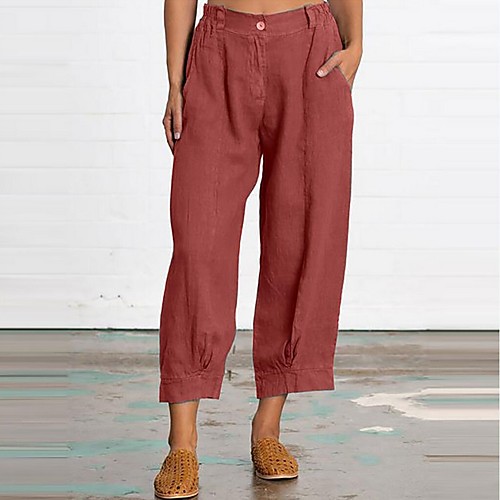 

Women's Basic Loose Chinos Pants - Solid Colored Red Army Green Khaki M / L / XL