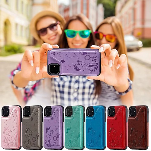 

Case For Apple iPhone 11 / iPhone 11 Pro / iPhone 11 Pro Max Card Holder / Shockproof / Dustproof Back Cover Cat / Animal PU Leather / TPU