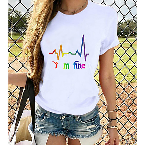 

Women's Rainbow Graphic Love Wins Print T-shirt Basic Casual / Daily White