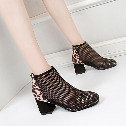 

Women's Boots Summer Chunky Heel Square Toe Daily Mesh Booties / Ankle Boots Black / Brown