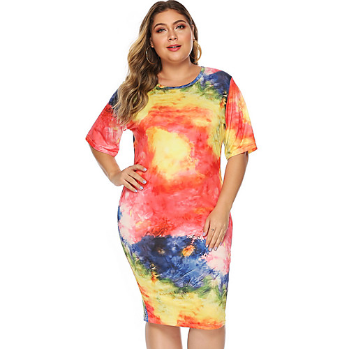 

Women's Sheath Dress Knee Length Dress - Short Sleeves Tie Dye Summer Casual 2020 Orange XL XXL XXXL XXXXL