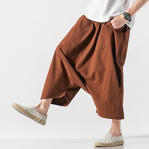 

Men's Sporty Chinoiserie Loose Chinos Pants - Solid Colored Drawstring Comfort Cotton Black Khaki Brown US32 / UK32 / EU40 / US34 / UK34 / EU42 / US36 / UK36 / EU44