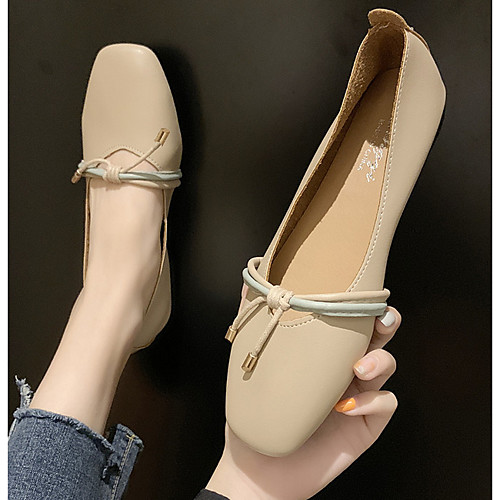 

Women's Flats Spring / Summer Flat Heel Square Toe Daily PU Light Brown / Beige