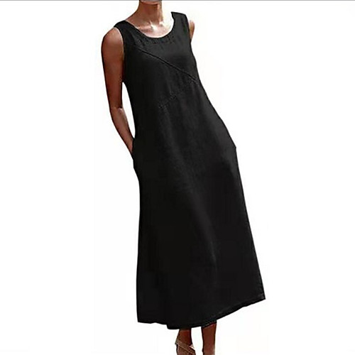 

Women's Shift Dress - Sleeveless Solid Color Patchwork Summer Casual Daily Loose Linen Black Gray S M L XL XXL XXXL XXXXL XXXXXL / Cotton